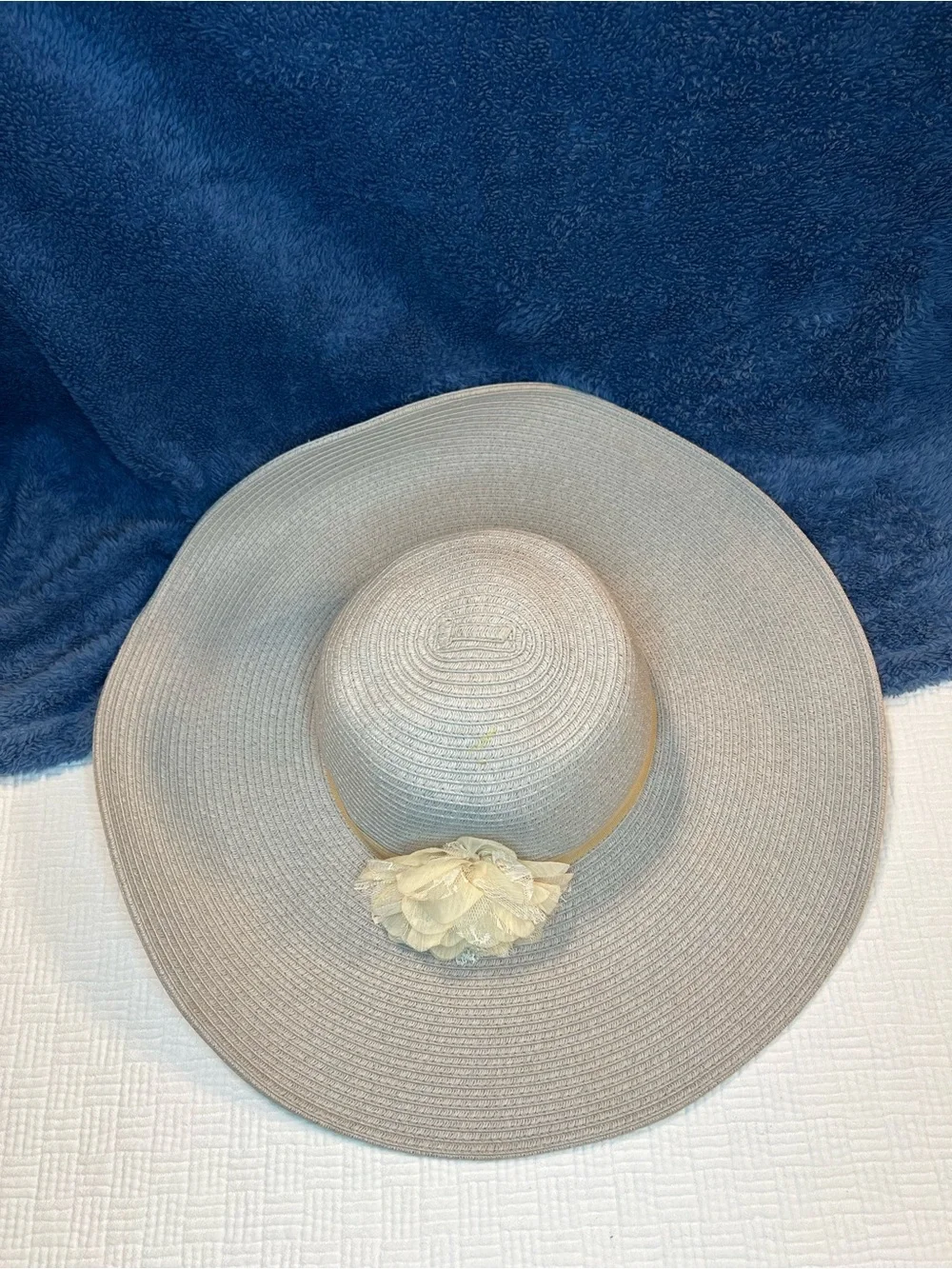 August Hat Company Gray Wide Brim Sun Hat w/ Flower